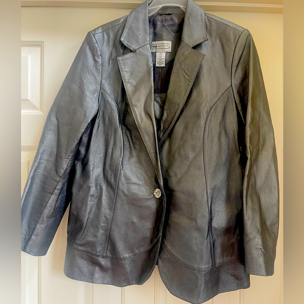 Vintage Vis Accenti Dark Silver Leather Blazer Jacket Sz 16w